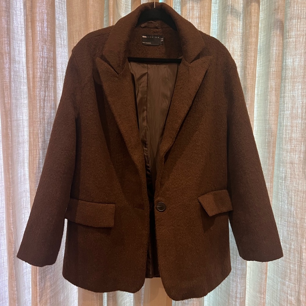 ASOS DESIGN Brown Oversized Textured Blazer Coat
